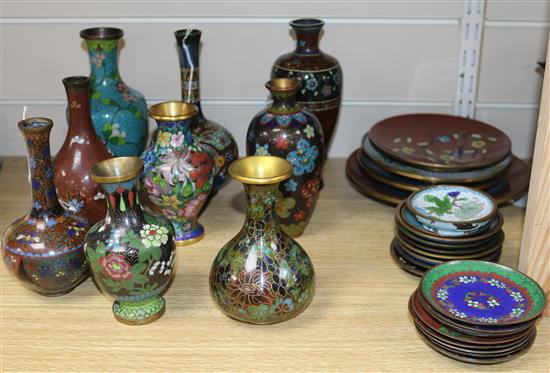 Nine various cloisonne vases, H 18cm (tallest)